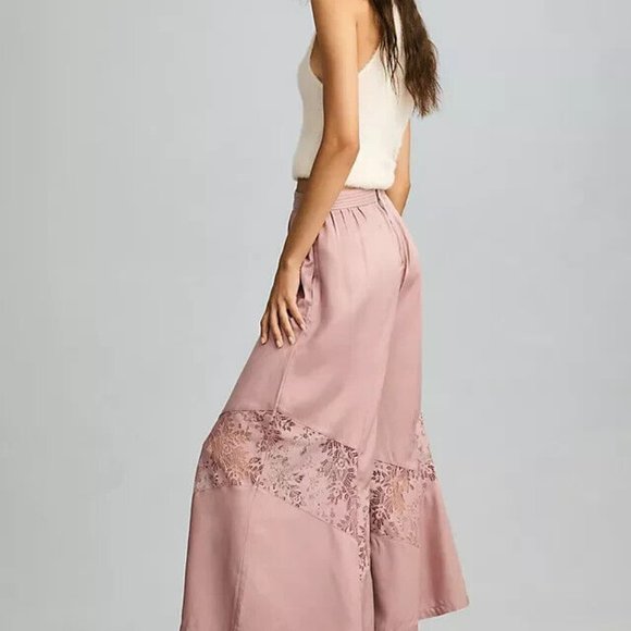 Anthropologie SILKY PALAZZO PANTS Unusual Mauve Neutral sz 16 Rich Mom on-trend